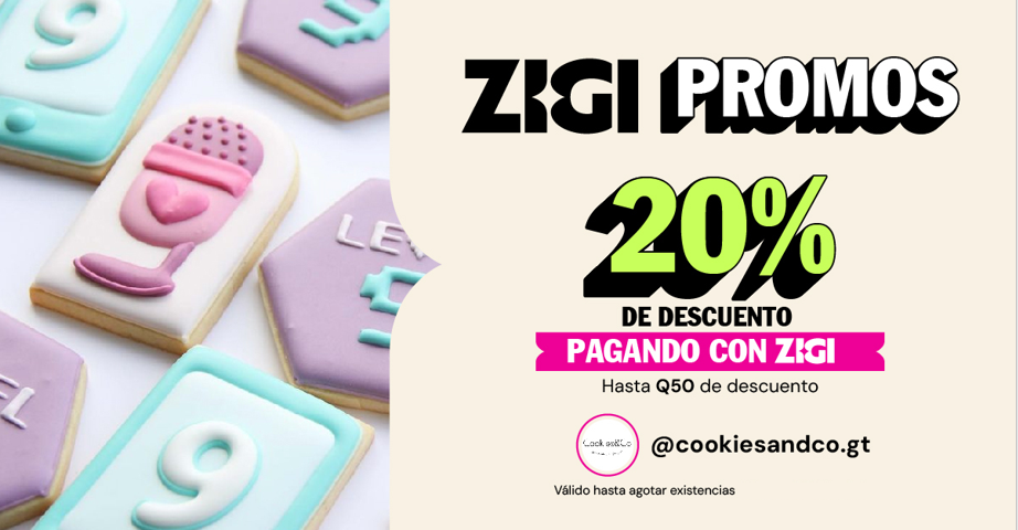 20% de descuento pagando con Zigi en | @cookiesandco.gt