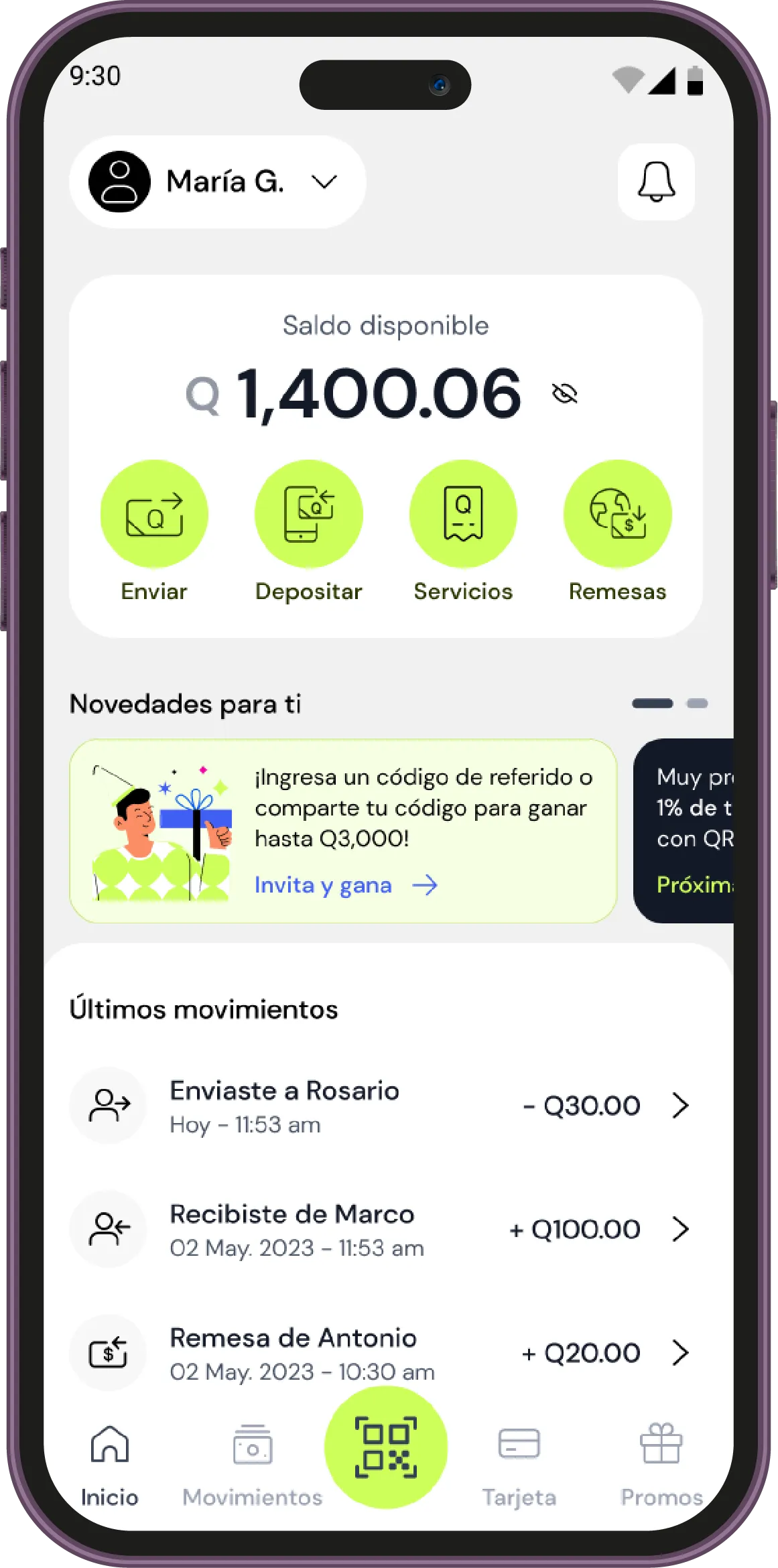 Pantalla de inicio del app Zigi