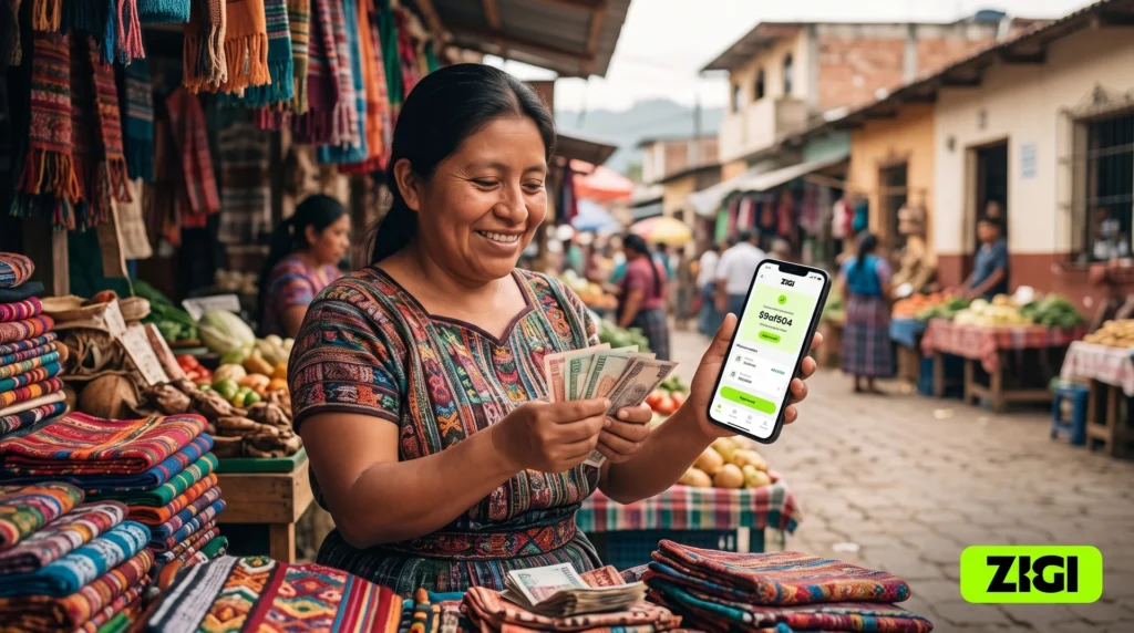 Vendedora guatemalteca en su puesto de mercado, uno de los usos reales de los microcréditos en Guatemala.