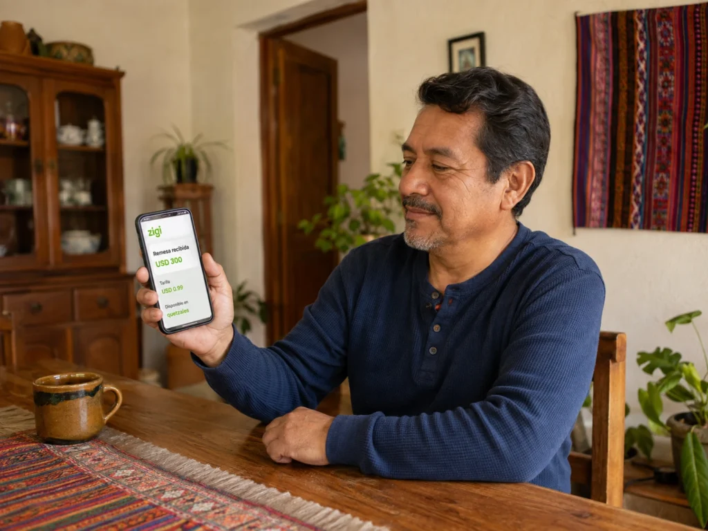 Persona consultando en su celular si existe un impuesto a las remesas en Guatemala.